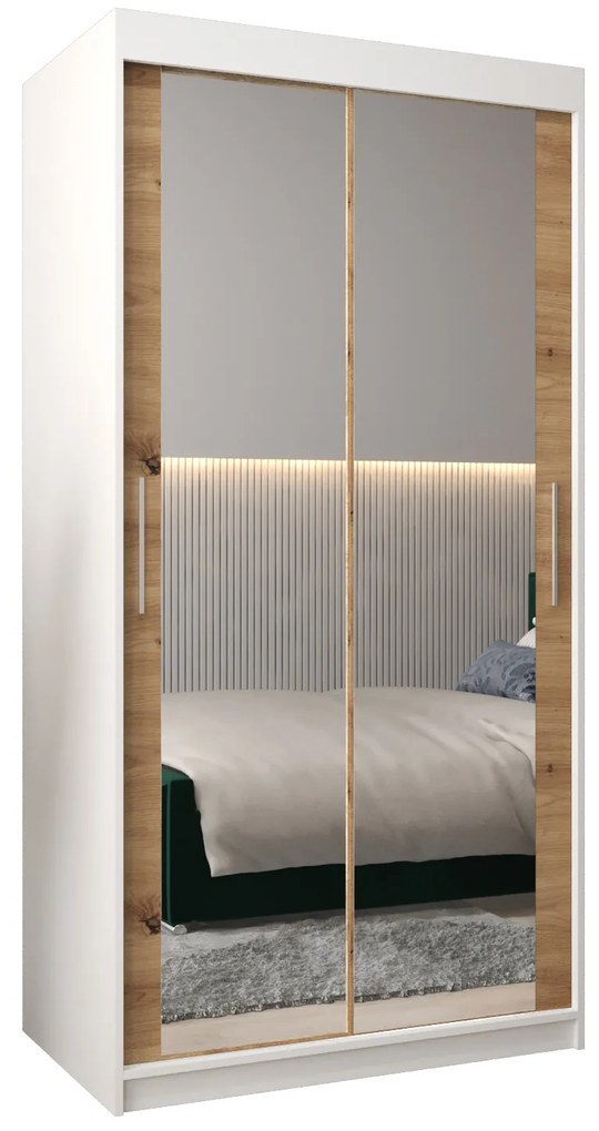 Dulap de haine 100 cm Toki 3 (alb mat + stejar artisan). 1065043