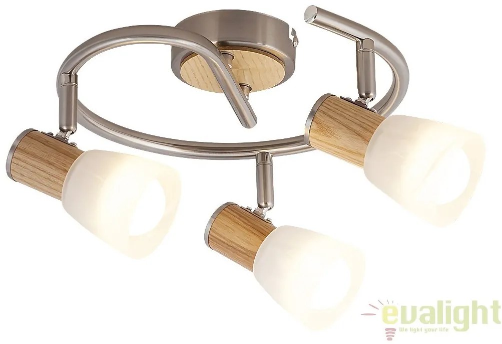 Lustra, Plafoniera cu 3 spoturi, finisaj crom/fag, diametru 25,5cm, Gavin 6488 RX