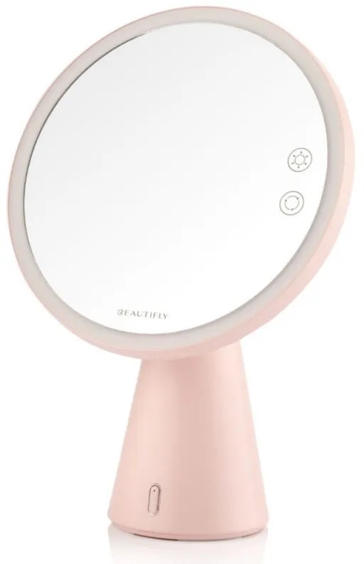 Oglinda cosmetica iluminata Smart Moon LED, Marire 10x, Lumina calda / neutra / rece, Luminozitate reglabila, Difuzor Bluetooth, Roz