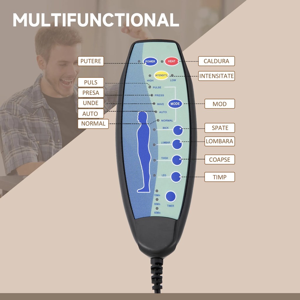 Scaun birou masaj si incalzire, pivotant 360°,62x67x113-120 cm,120 kg,Vinsetto | Aosom Romania