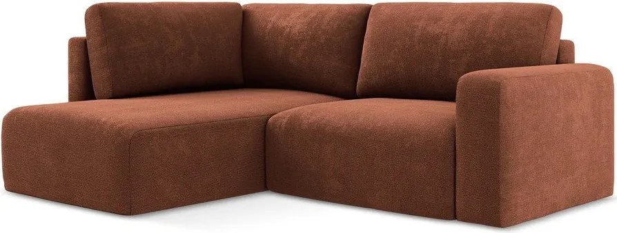 Colțar teracotă extensibil/cu spațiu de depozitare cu tapițerie din chenille (cu colț pe partea stângă/în formă de ”L”) Kona – Makamii