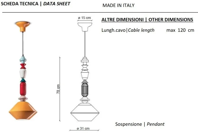 Pendul ceramic design italian realizat manual LARIAT H-70cm