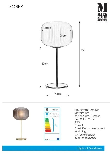 Lampă de masă Markslöjd 107820 SOBER 1xE27/60W/230V alamă