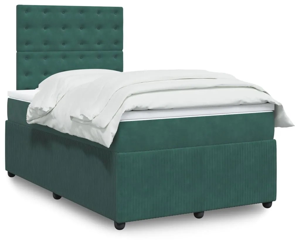 3294601 vidaXL Pat box spring cu saltea, verde închis, 120x190 cm, catifea