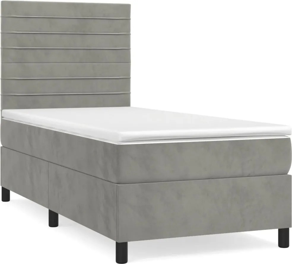 vidaXL Pat box spring cu saltea, gri deschis, 80x200 cm, catifea