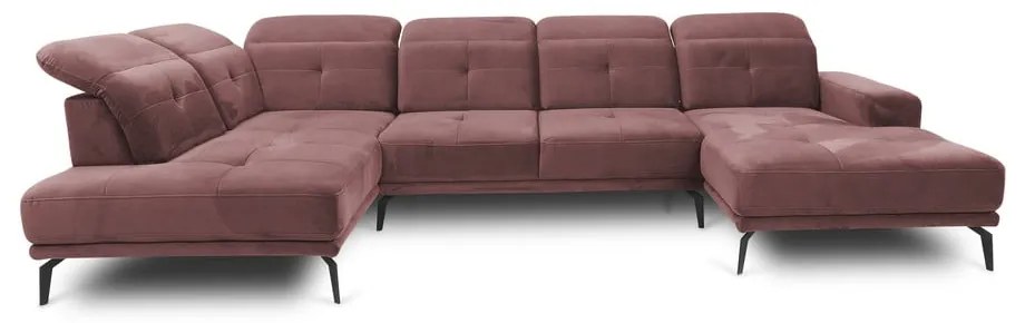 Colțar roz cu tapițerie din catifea (cu colț pe partea stângă/în formă de "U") Bretan – ELTAP