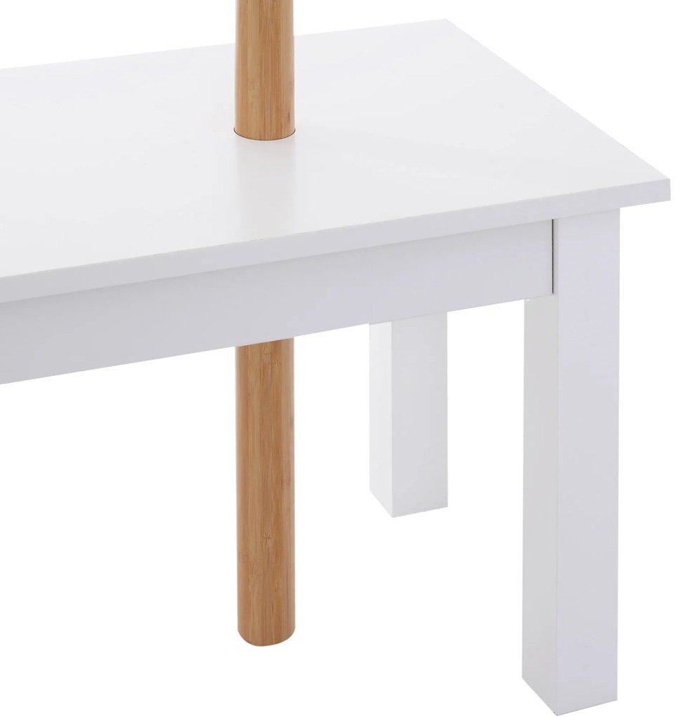 HOMCOM Bancă hol, cu un Cuier în Bambus, Design Modern, Spațiu de Depozitare, Alb și Lemn, 80x30x180 cm | Aosom Romania