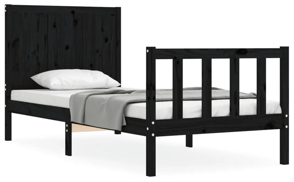 3192590 vidaXL Cadru de pat cu tăblie single, negru, lemn masiv