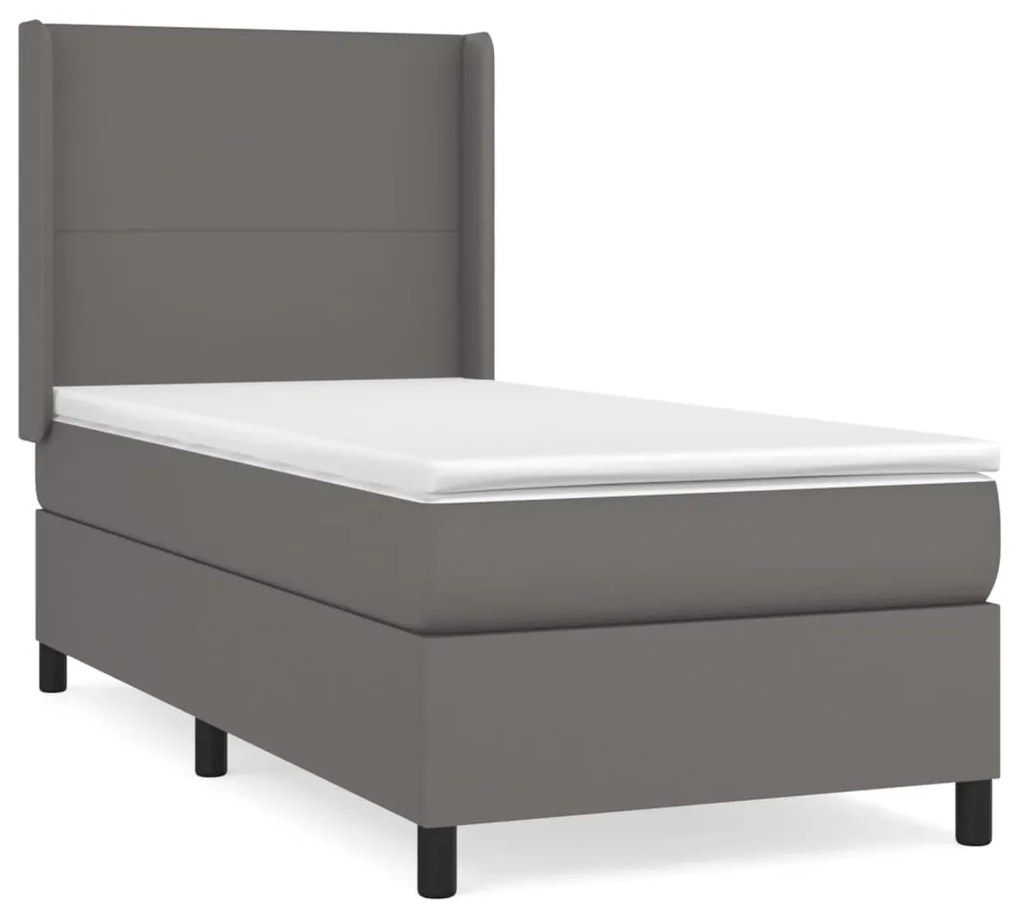 3132361 vidaXL Pat box spring cu saltea, gri, 90x200 cm, piele ecologică