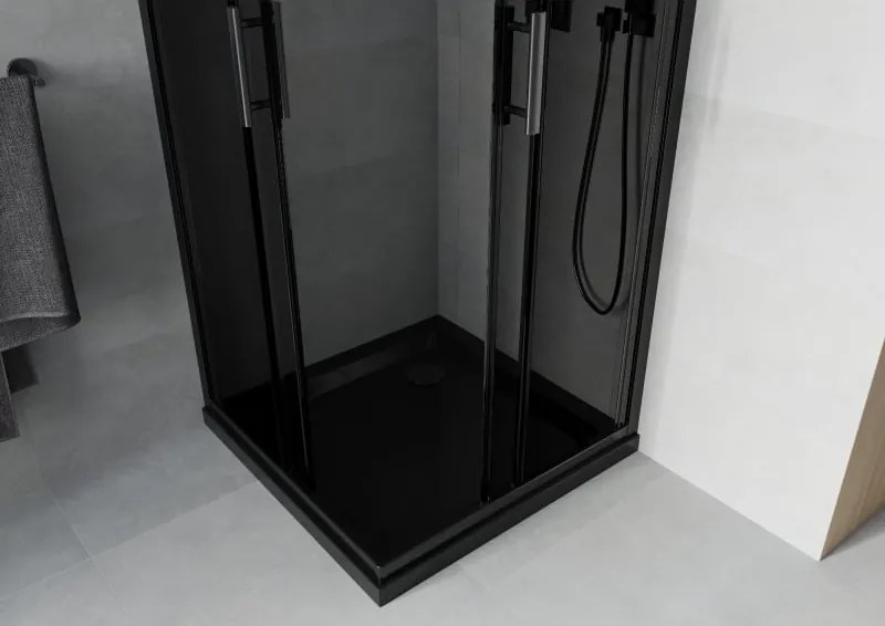 Mexen Rio cabină de duș pătrată 80 x 80 cm, grafit, neagră + cadă Flat, neagră - 860-080-080-70-40-4070B
