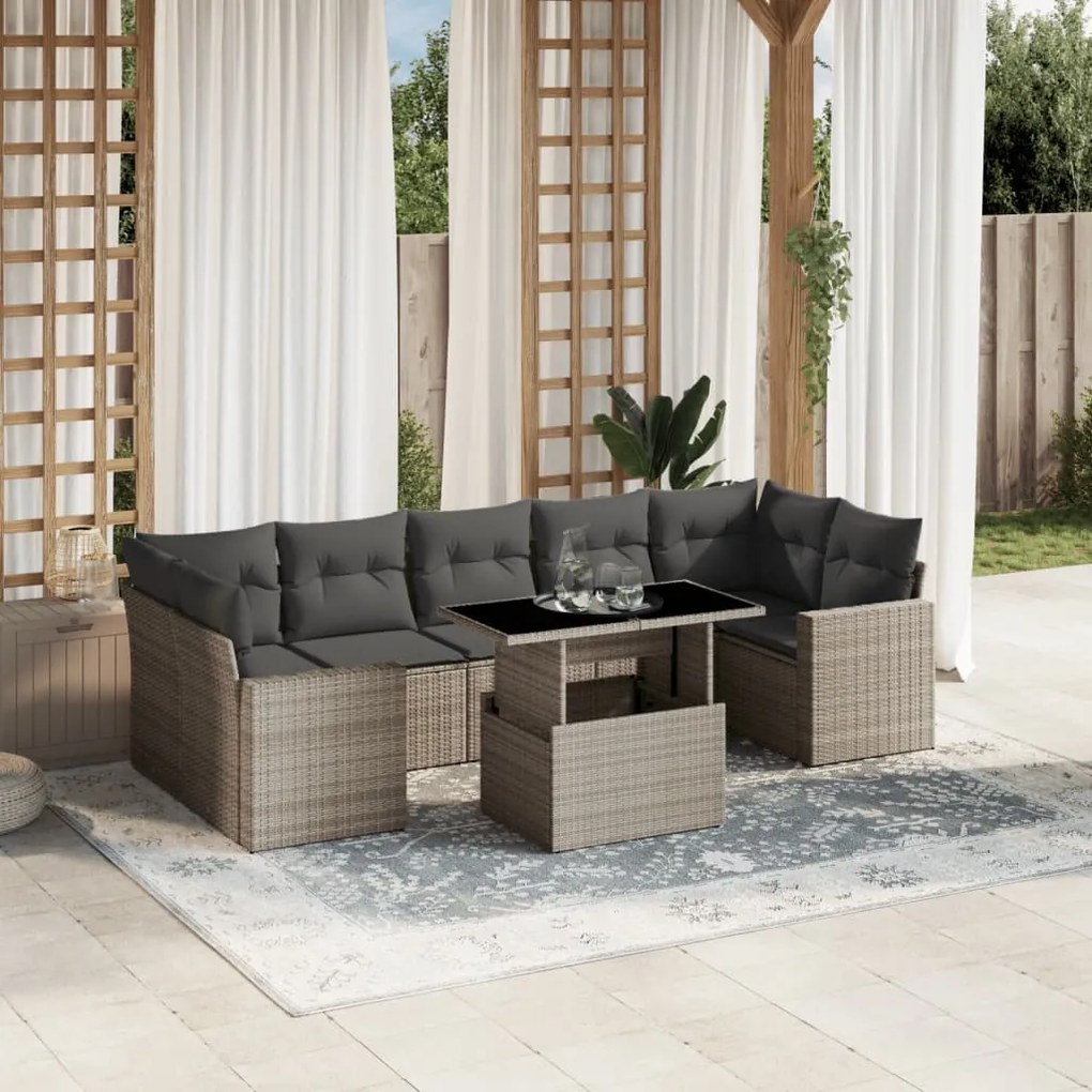 3267152 vidaXL Set mobilier de grădină cu perne, 8 piese gri deschis poliratan