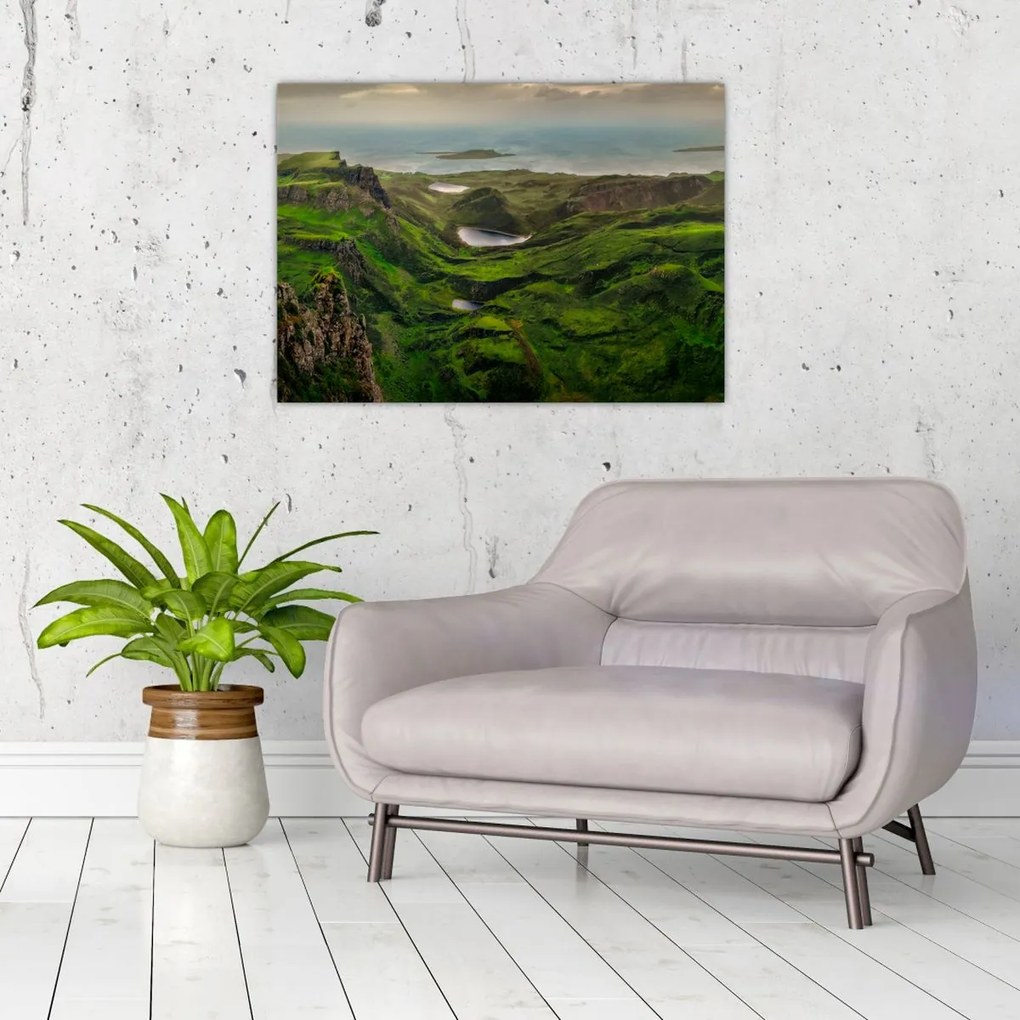 Tablou pe sticlă - Quiraing, Scoția (70x50 cm)