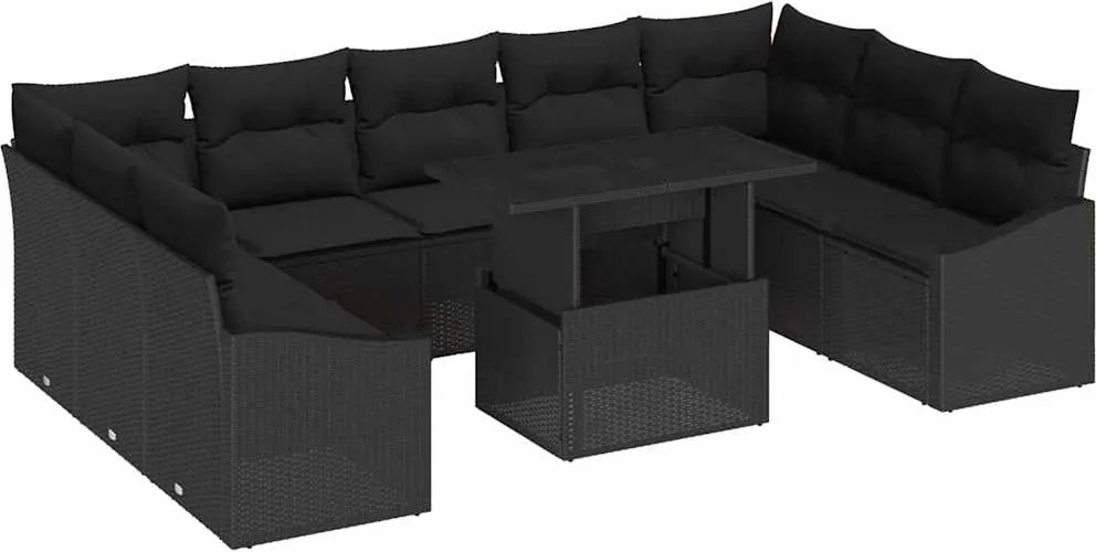 vidaXL Set de canapele pentru grădină cu pernă cu pernă 10 pcs Negru