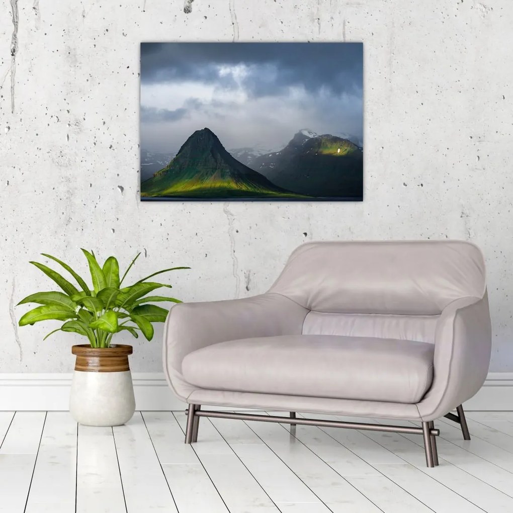 Tablou pe sticlă cu munți (70x50 cm)
