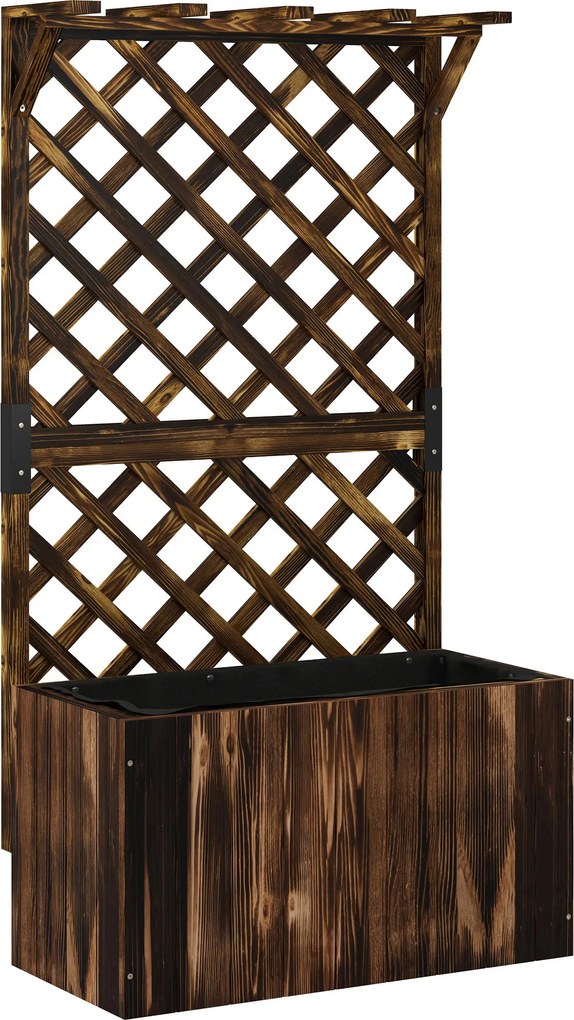 Outsunny Pat înălțat jardiniere cu spalier, ghiveci din lemn 64 x 33 x 122cm carbonizat | Aosom Romania