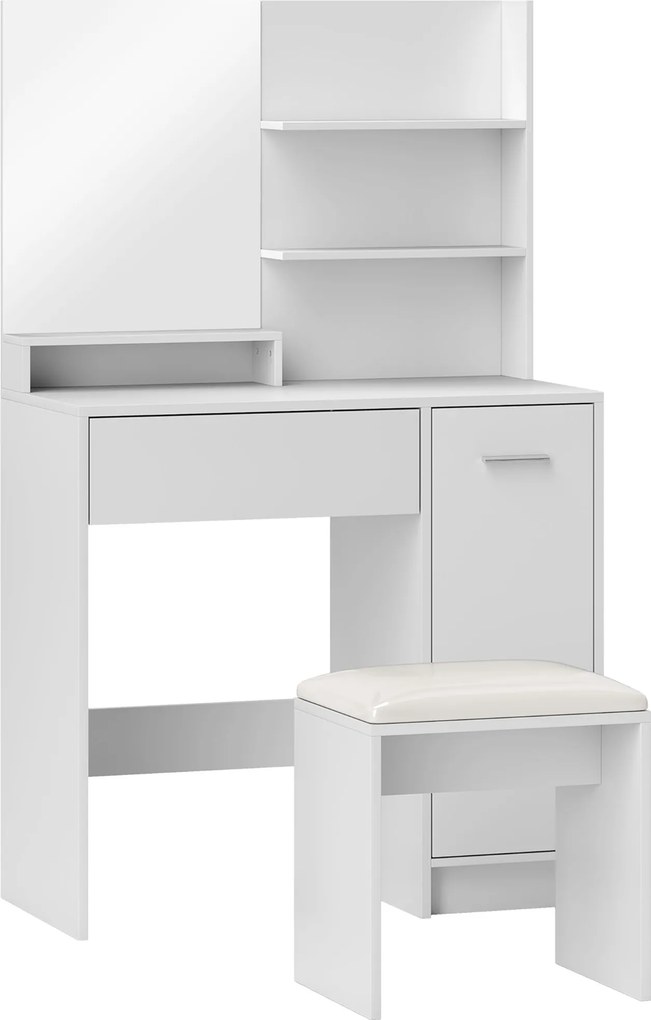 HOMCOM Masă de Toaletă cu Oglindă și Taburet, 80x40x132 cm, Alb | Aosom Romania