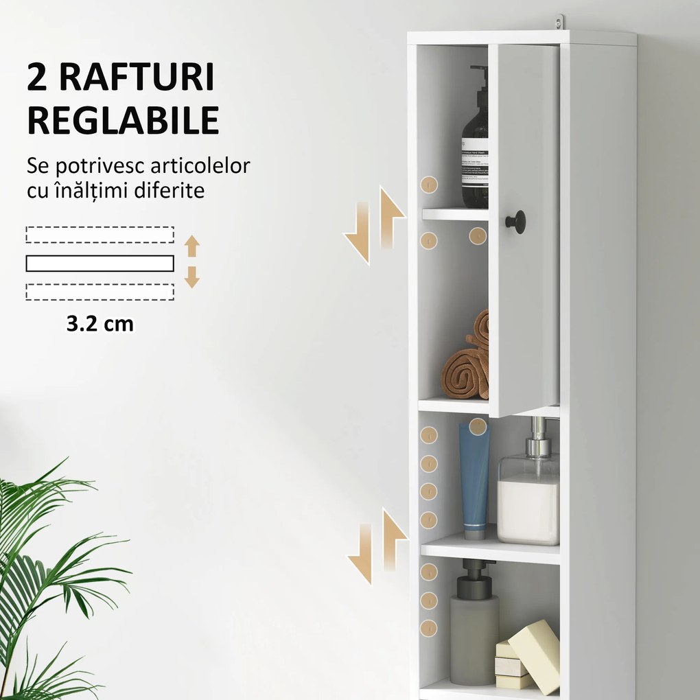 HOMCOM Dulap Înalt de Baie cu 2 Compartimente, 3 Rafturi Deschise și Sertar, 20x20x178 cm, Alb | Aosom Romania