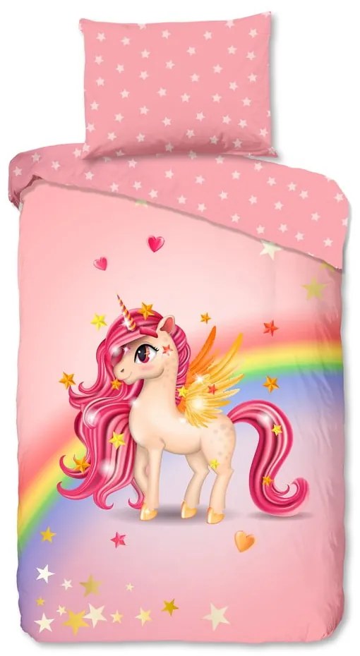 Lenjerie de pat pentru copii roz din bumbac pentru pat de o persoană 140x200 cm Little – Good Morning