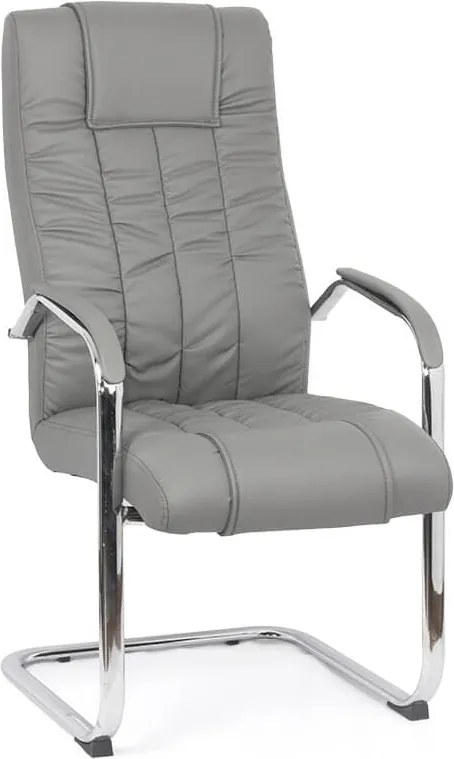 Scaun vizitator gri OFF 8115 din piele sintetică și cadru cromat tip sanie