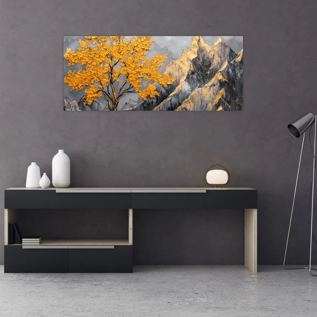 Tablou – Arbore auriu în munți (120x50 cm)