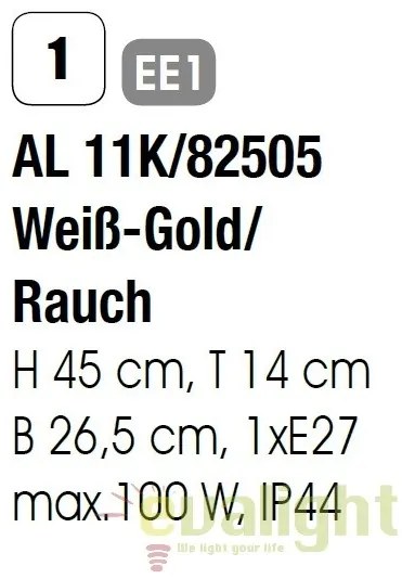 Aplica de perete exterior stil clasic IP43 Puchberg AL 11K/82505 weiß-gold/rauch OR