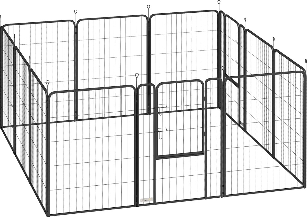 PawHut Țarc cu 12 Panouri din Oțel pentru Câini de Talie Medie, 80 cm Înălțime, Negru | Aosom Romania