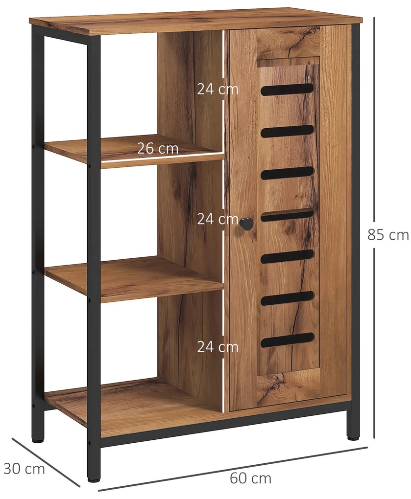 kleankin Mobilier de baie pe picior design industrial structură de oțel 3 rafturi deschise 60 x 30 x 85 cm marron rustic | Aosom Romania