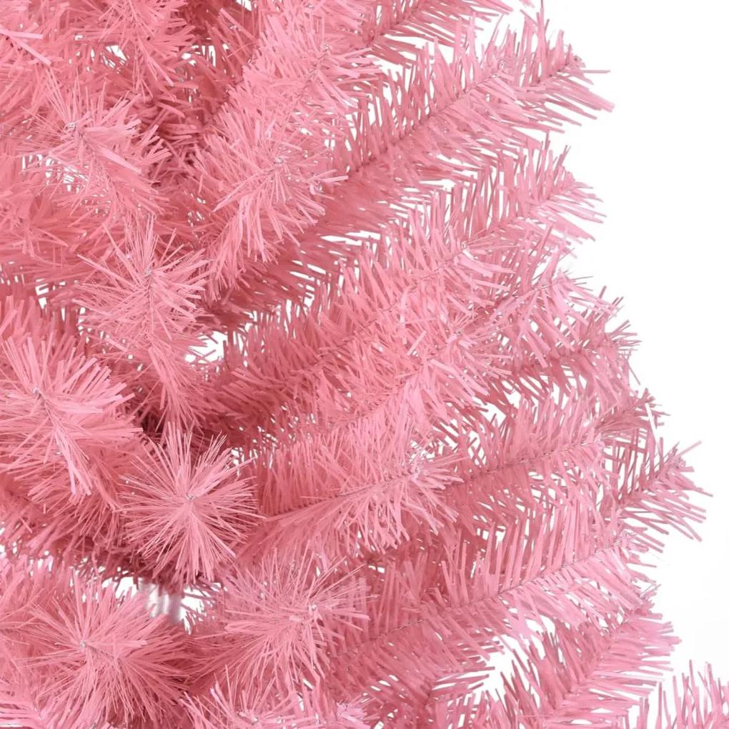 Jumatate brad de Craciun artificial cu suport, roz, 120 cm, PVC 1, Roz, 120 x 68 cm