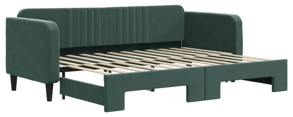 3197058 vidaXL Pat de zi cu extensie, verde închis, 80x200 cm, catifea