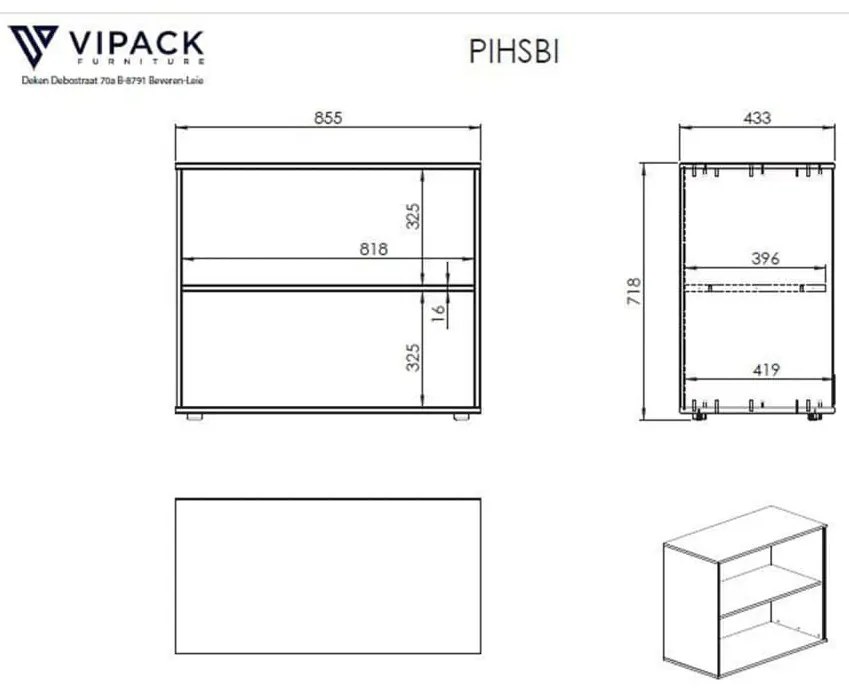 442731 Vipack Bibliotecă „Pino” cu 2 niveluri, gri, lemn