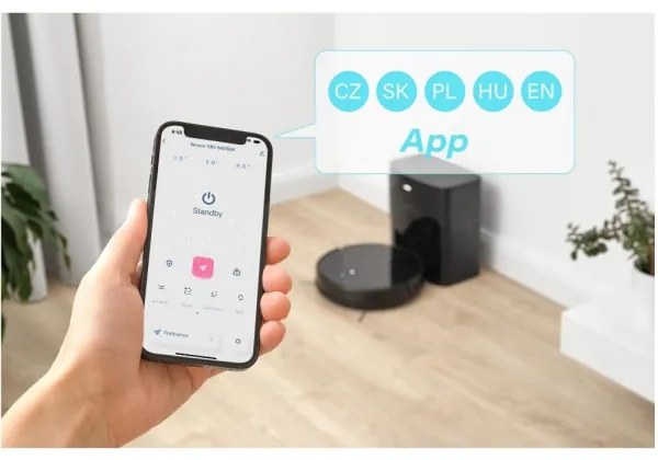 Sencor Aspirator robot 2 în 1 cu mop, 16 W, 2600 mAh, Wi‑Fi, negru, cu telecomandă inclusă