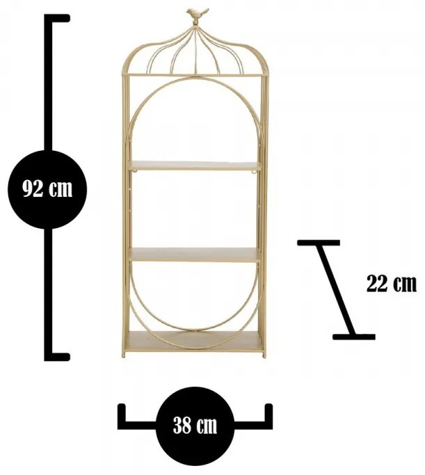 Raft de perete auriu din metal, 38 x 22 x 92 cm, Mensole Mauro Ferreti