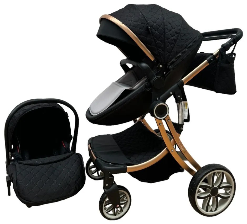 Carucior 3 in 1 cu landou transformabil in parte sport si scoica auto 0-36 luni, Negru- CPC-53-negru
