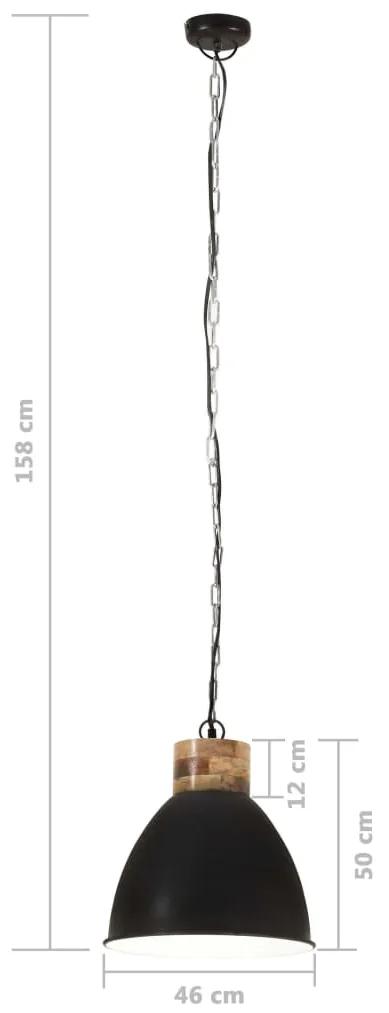 Lampa suspendata industriala negru, 46 cm, lemn masivfier, E27 1, 46 cm, Negru, 46 cm