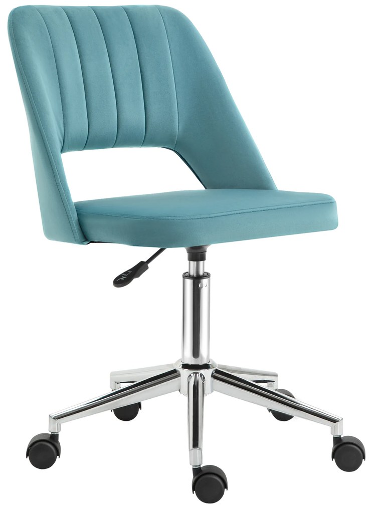 Vinsetto Scaun de birou ergonomic pivotant 360°, spate striat aerisit, înălțime reglabilă, tapițerie catifea, 49x60x91 cm, albastru | Aosom Romania