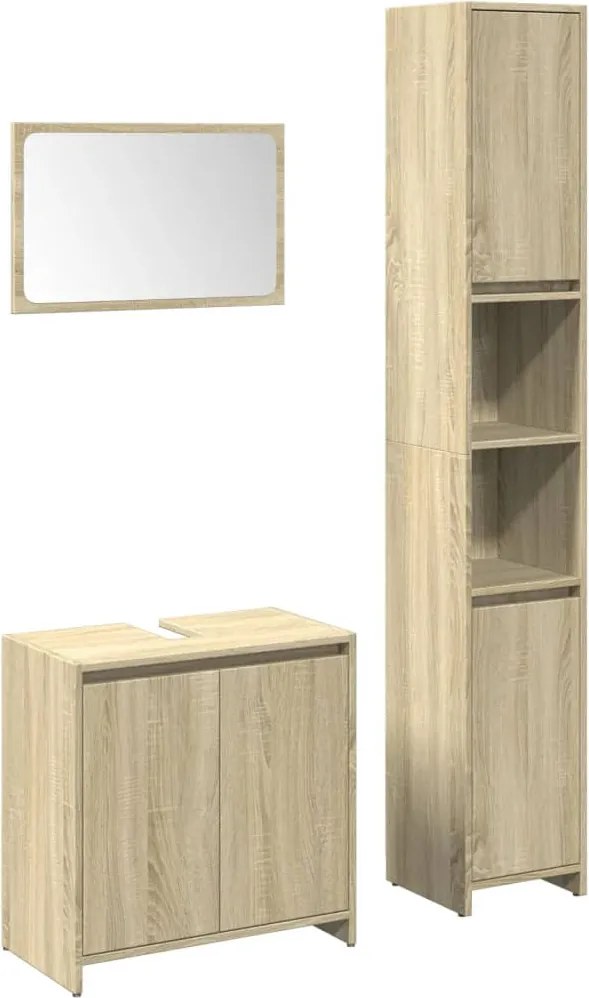 vidaXL Set mobilier de baie, 3 piese, stejar sonoma, lemn prelucrat