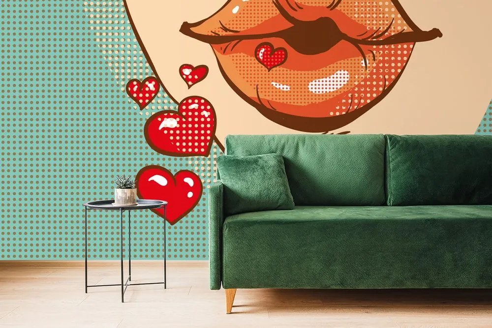 Tapet pop art sărut plin de dragoste