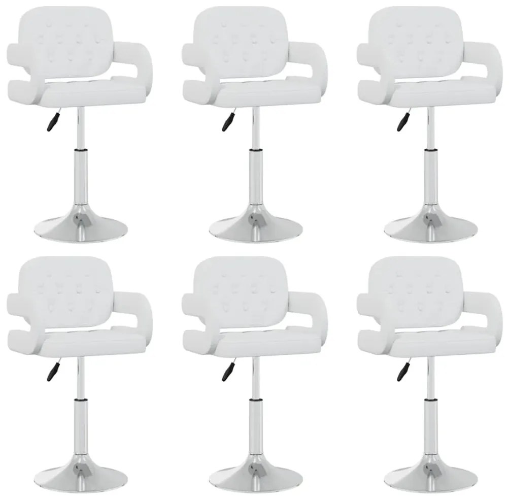 vidaXL Scaune de bucătărie pivotante, 6 buc., alb, piele ecologică