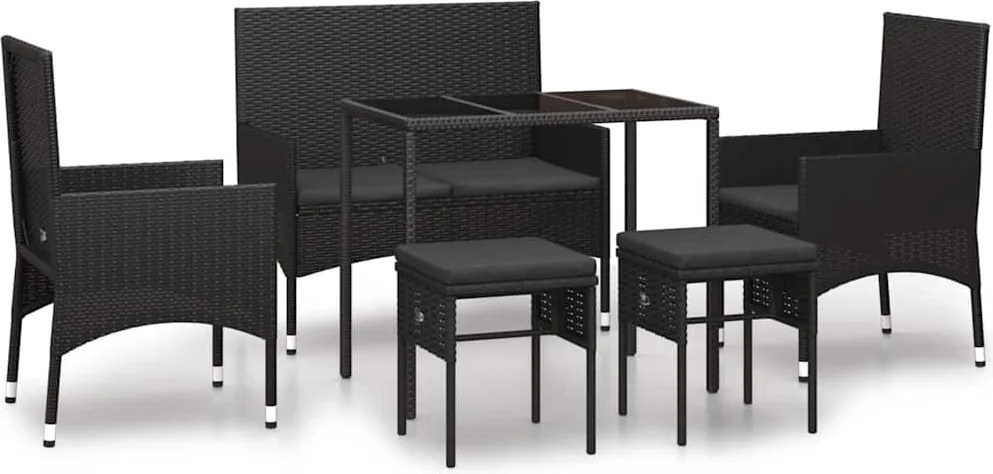 vidaXL Set mobilier de grădină cu perne, 6 piese, negru, poliratan