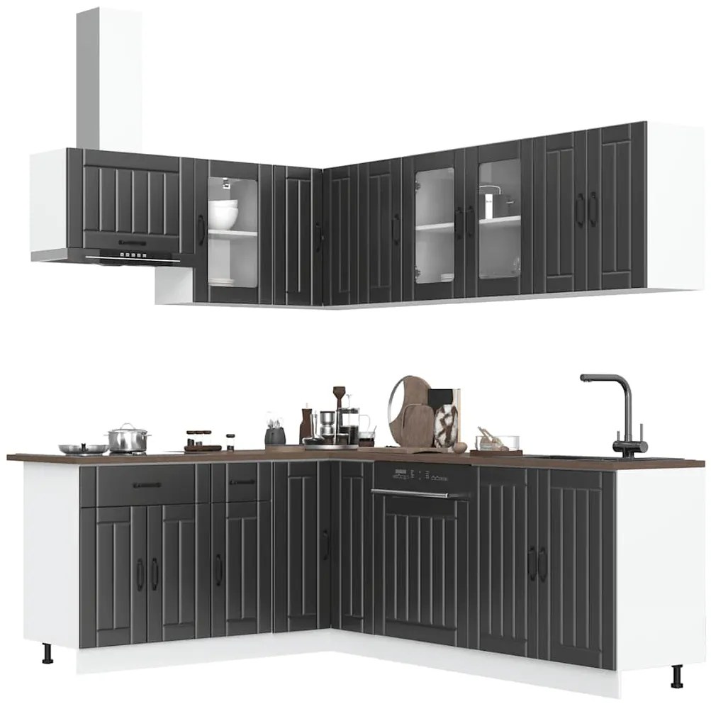 vidaXL Set dulap de bucătărie 11 piese „Lucca” lemn negru prelucrat