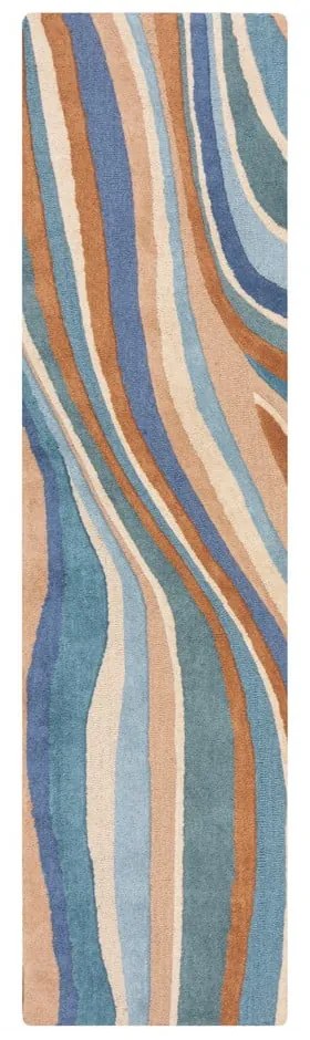 Covor tip traversă albastru țesut manual din lână 60x230 cm Abstract Flow – Flair Rugs