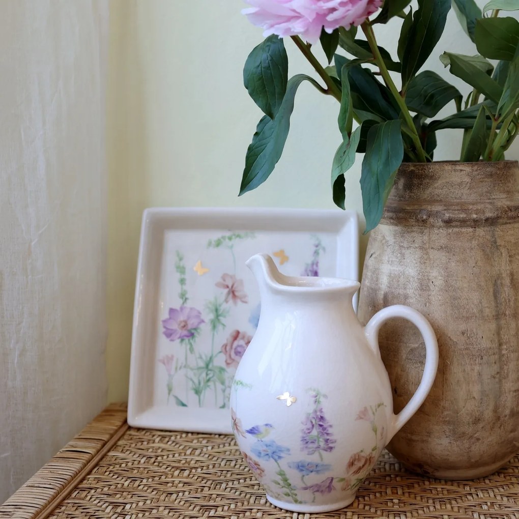 Carafă din ceramică crem cu model floral „Papillon”, H19/D12 cm