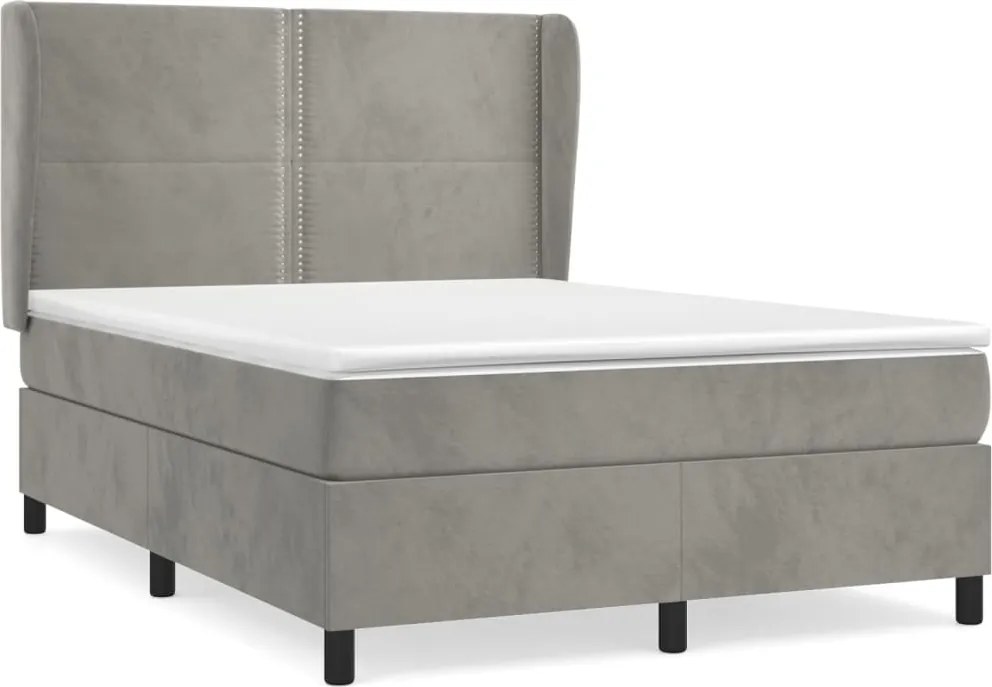 vidaXL Pat box spring cu saltea, gri deschis, 140x200 cm, catifea