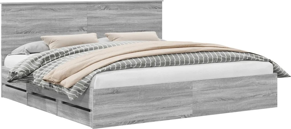 vidaXL Cadru de pat cu sertar Gri Sonoma 200 x 200 cm Lemn Ingineresc