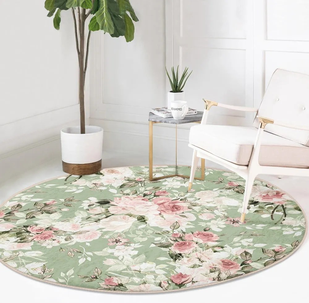 Covor rotund verde deschis lavabil adecvat și pentru aspiratoare robot ø 120 cm Comfort – Mila Home