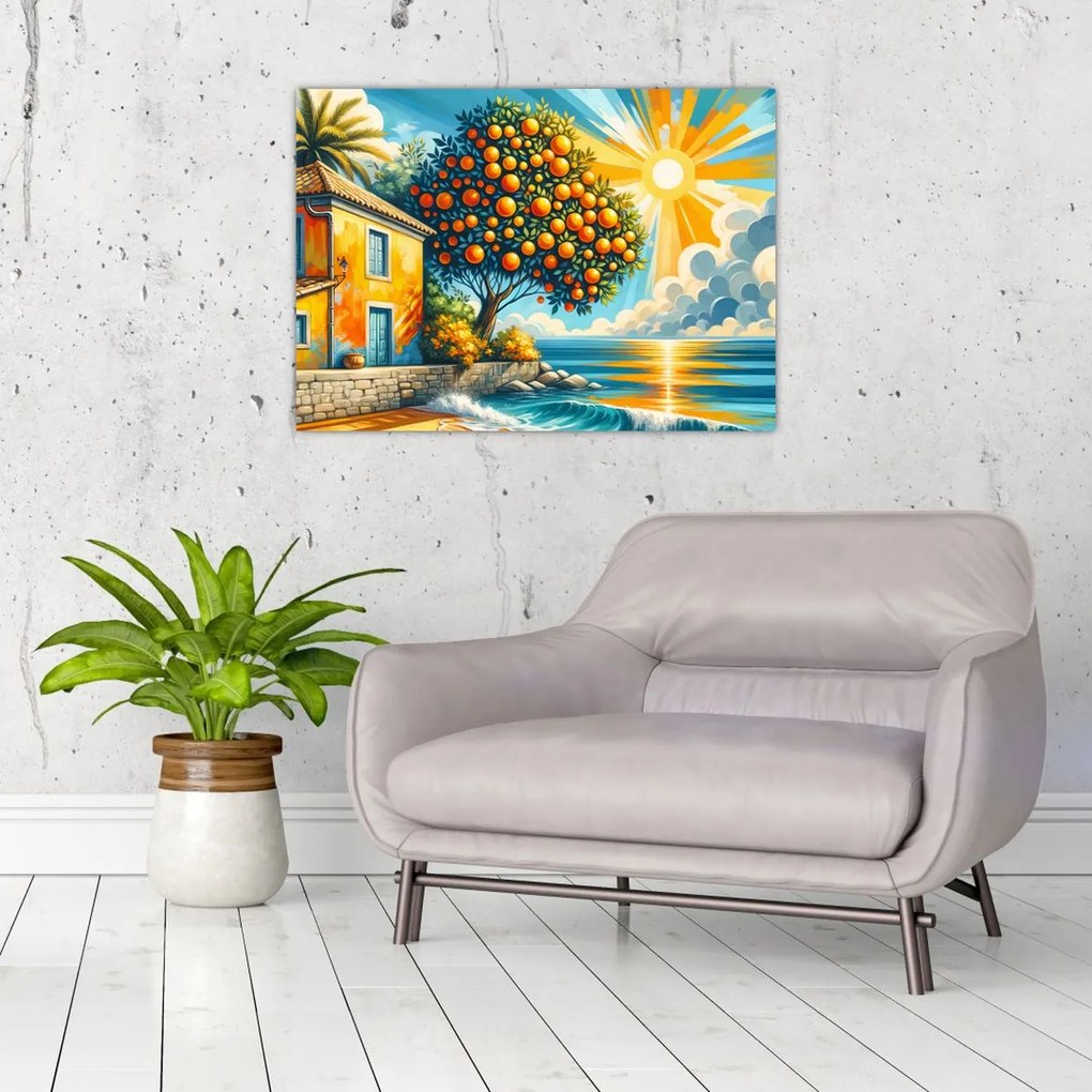 Tablou pe sticlă - Casă cu portocale I. (70x50 cm)