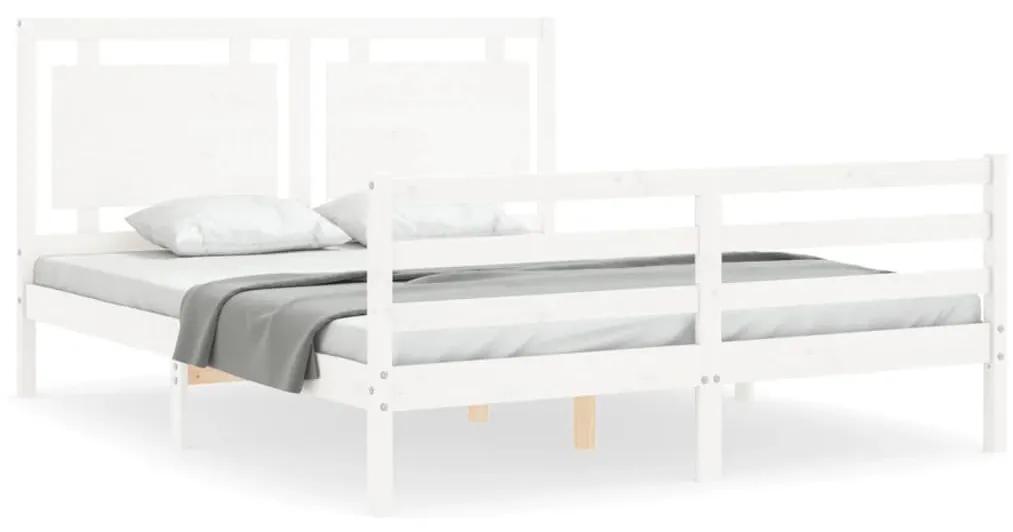 3194057 vidaXL Cadru de pat cu tăblie, alb, king size, lemn masiv