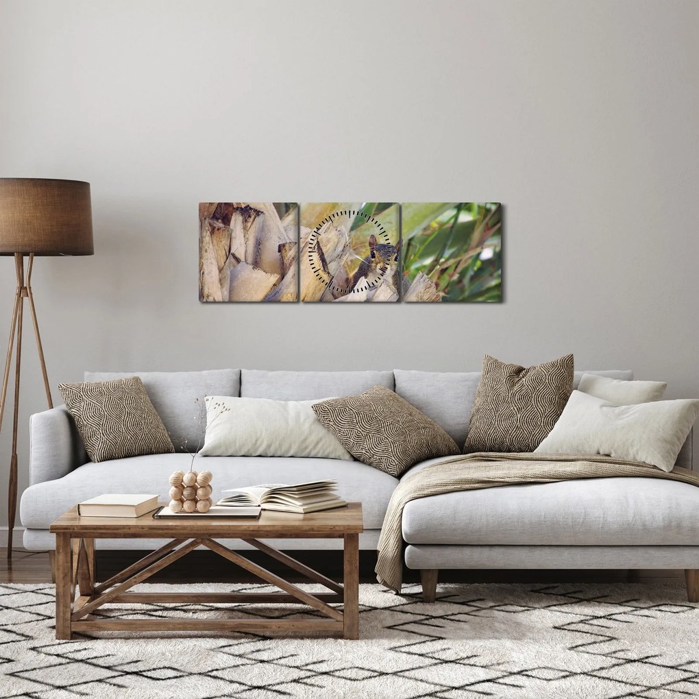Tablou cu veverița în copaci (cu ceas) (90x30 cm)