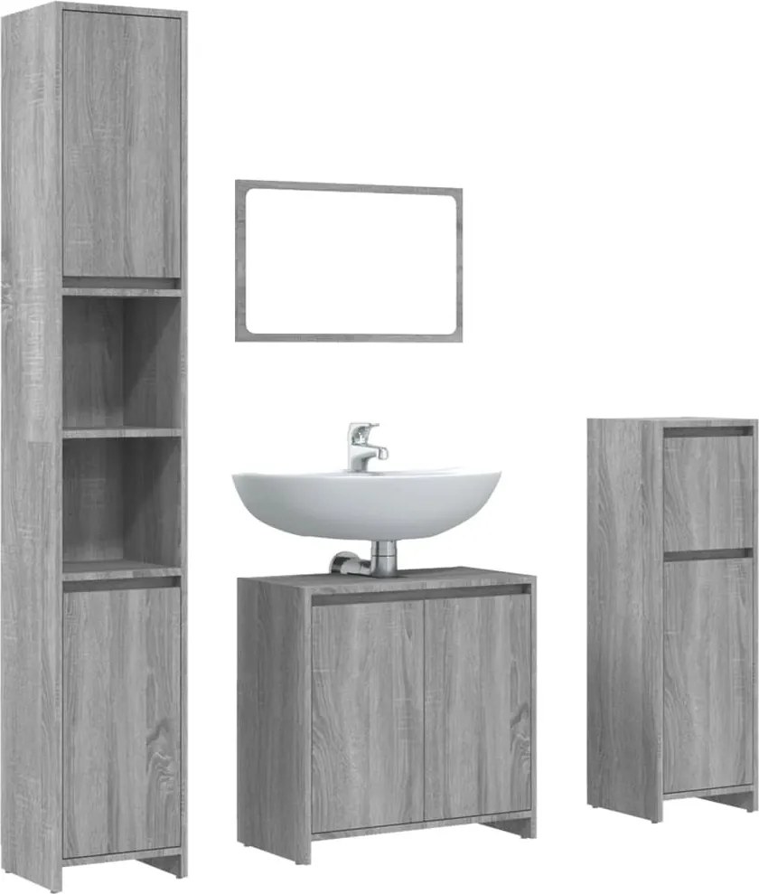 vidaXL Set mobilier de baie, 4 piese, gri sonoma, lemn prelucrat