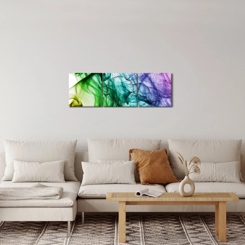 Tablou - fum colorat (cu ceas) (90x30 cm)